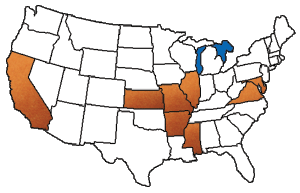 The map shows TAN Company's state locations throughout the United States.